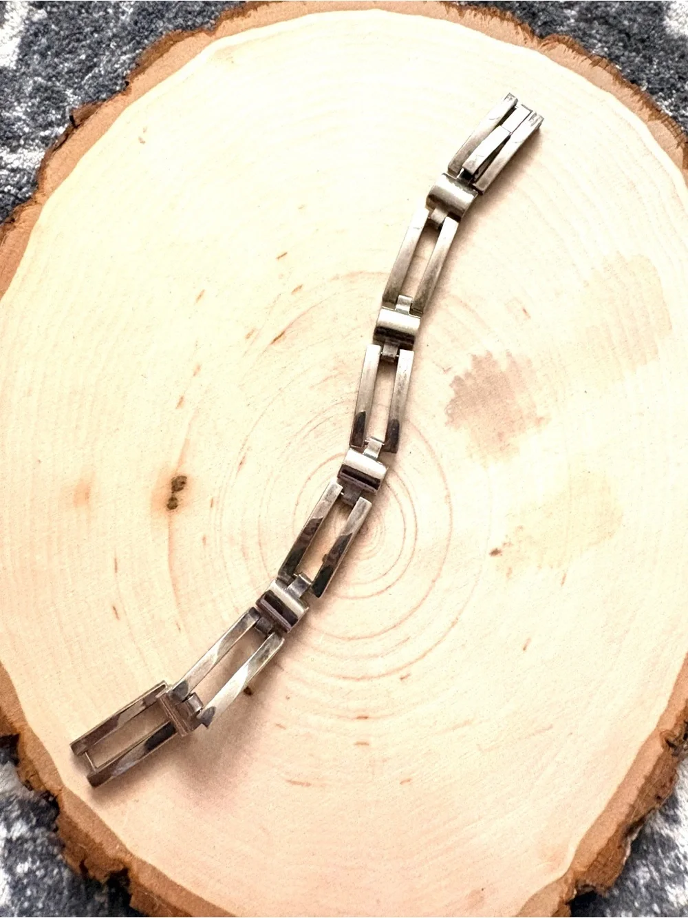 Men's Sterling Silver Link Bracelet - Modern Geometric Design